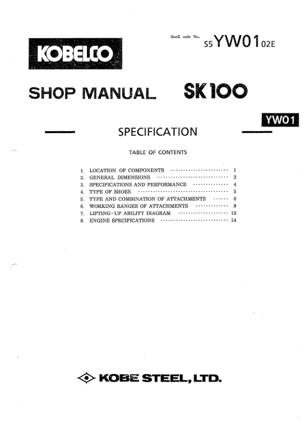 Kobelco SK100 Excavator Workshop Manual S5YW0002E - Image 9