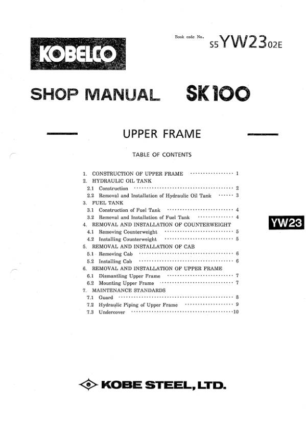 Kobelco SK100 Excavator Workshop Manual S5YW0002E - Image 12
