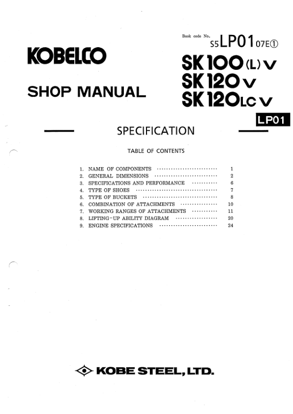 Kobelco SK100LV SK120V SK120LCV Excavator Workshop Manual S5LP0008E - Image 10