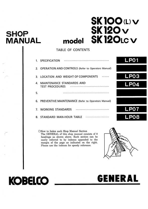 Kobelco SK100LV SK120V SK120LCV Excavator Workshop Manual S5LP0008E - Image 8