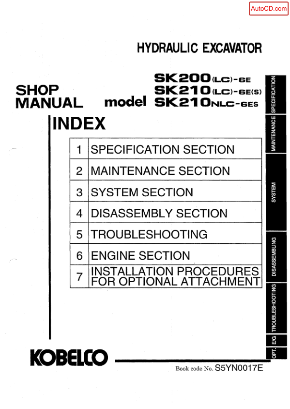 Kobelco SK200LC-6E SK210LC-6ES SK210NLC-6ES Excavator Workshop Manual S5YN0017E - Image 2