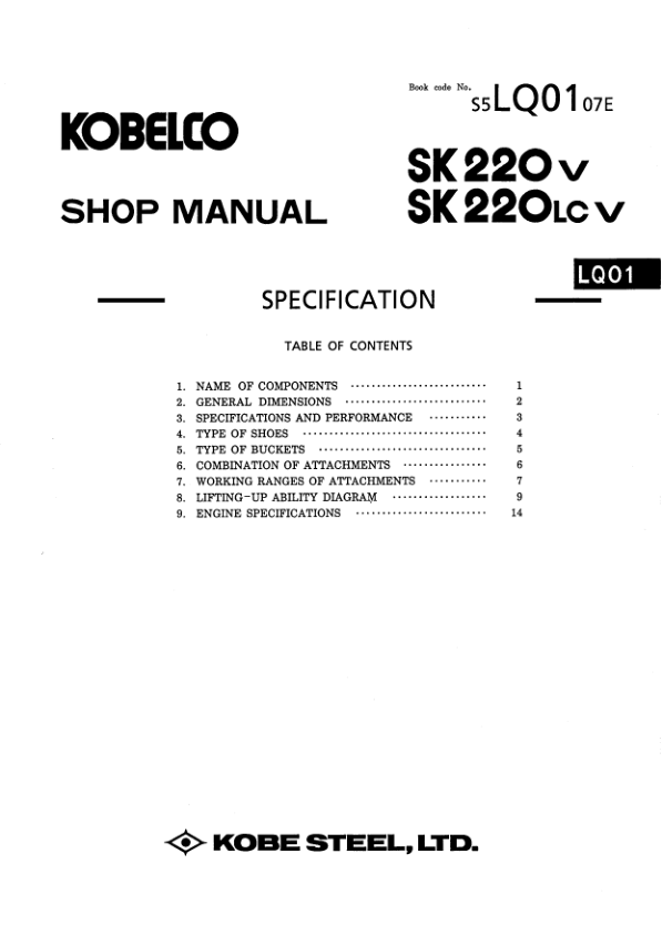 Kobelco SK220V SK220LCV Excavator Workshop Manual S5LQ0008E - Image 10