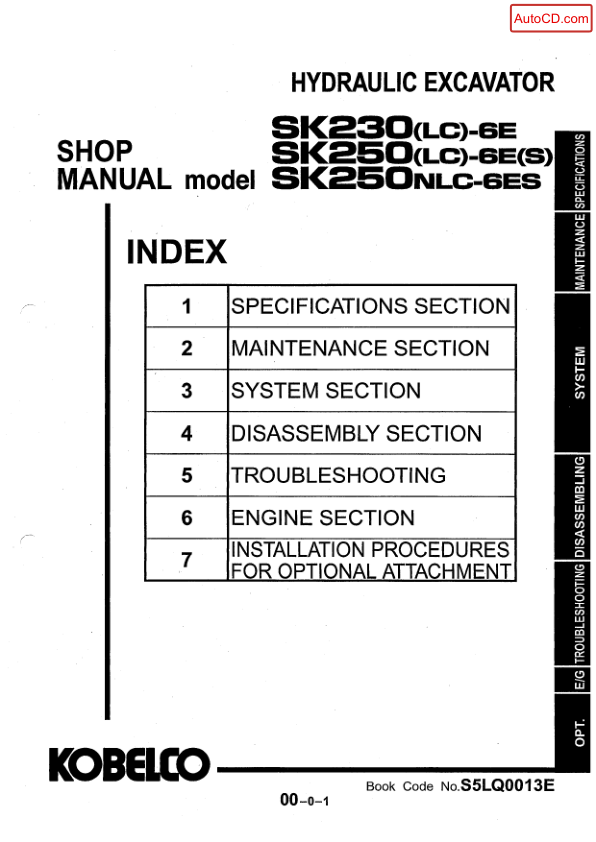 Kobelco SK230LC-6E SK250LC6ES SK250NLC-6ES Excavator Workshop Manual S5LQ0013E - Image 2