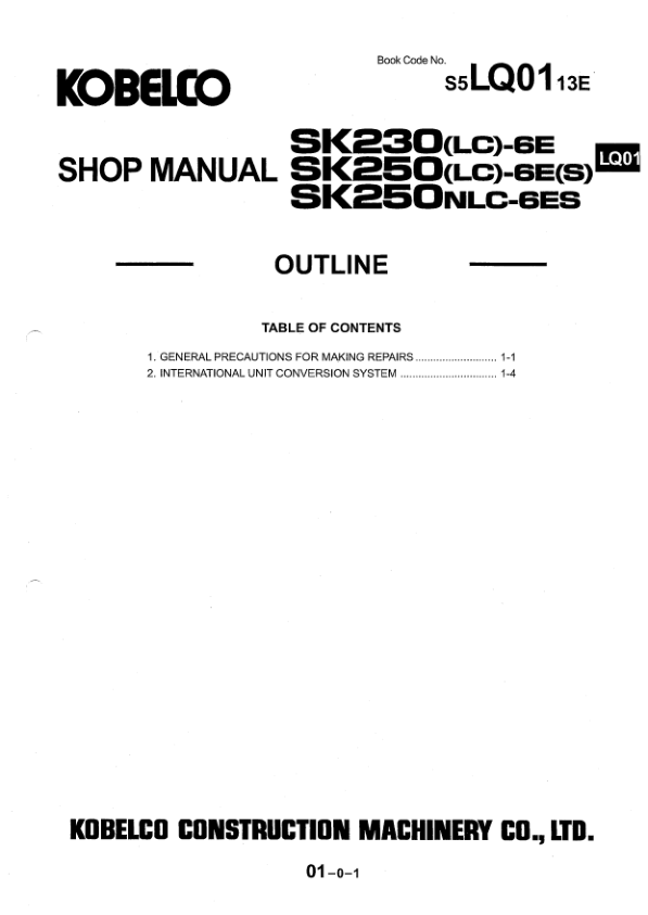 Kobelco SK230LC-6E SK250LC6ES SK250NLC-6ES Excavator Workshop Manual S5LQ0013E - Image 9