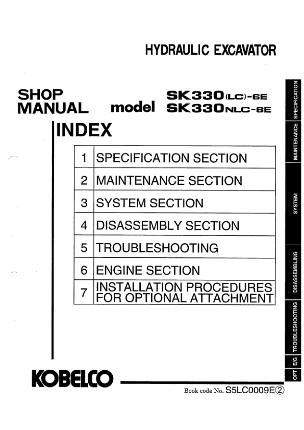 Kobelco SK330LC-6E NLC-6E Excavator Workshop Manual S5LC0009E - Image 2