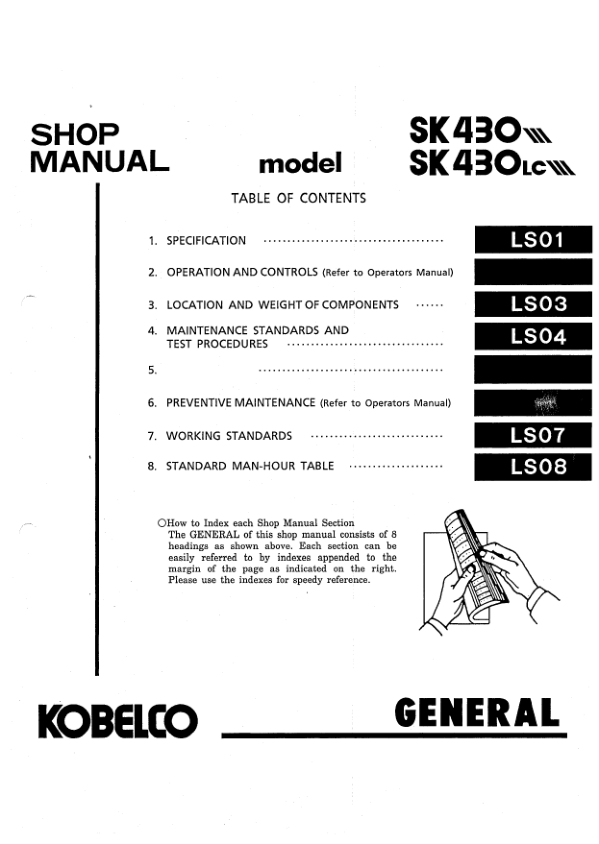Kobelco SK430 SK430LC Excavator Workshop Manual S5LS0004E - Image 8
