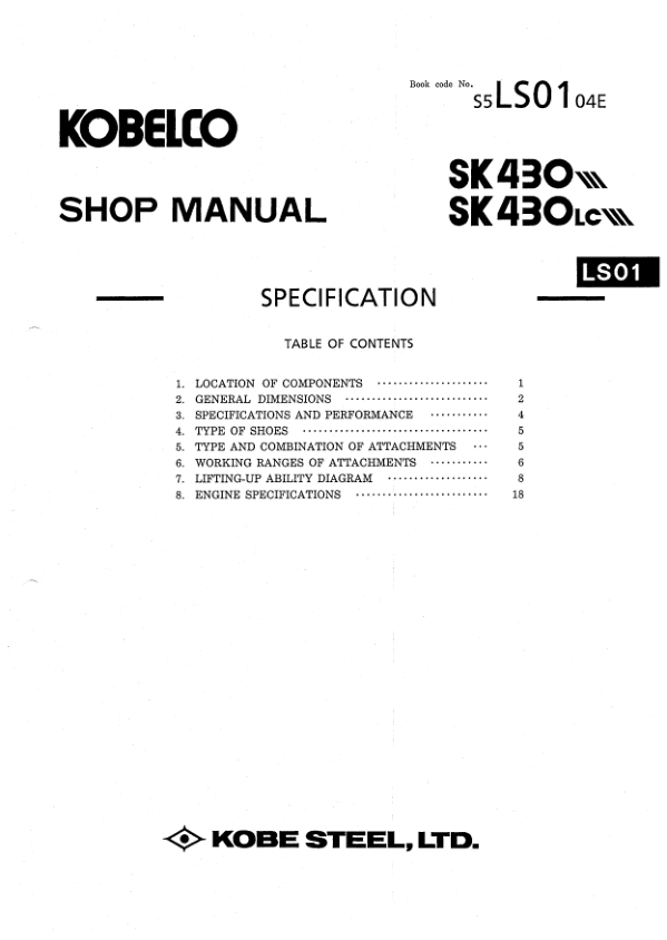 Kobelco SK430 SK430LC Excavator Workshop Manual S5LS0004E - Image 10