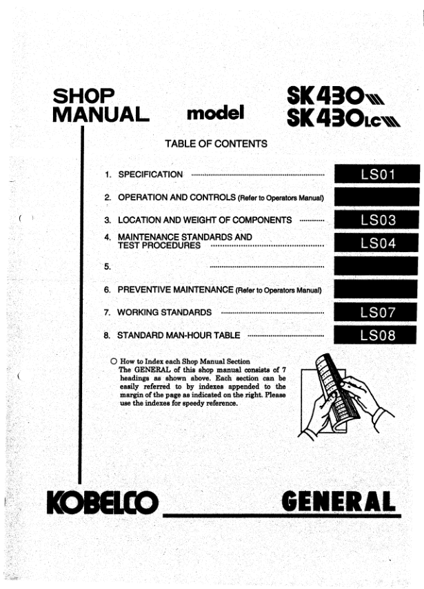 Kobelco SK430 SK430LC Excavator Workshop Manual S5LS0005E - Image 8