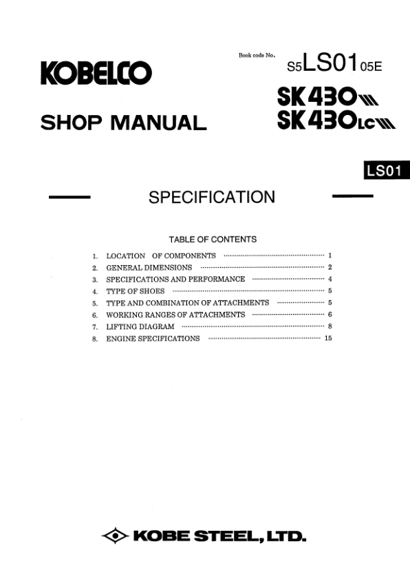 Kobelco SK430 SK430LC Excavator Workshop Manual S5LS0005E - Image 10