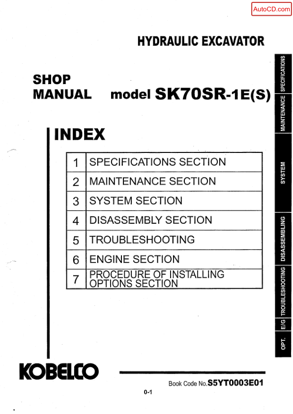 Kobelco SK70SR-1ES Excavator Workshop Manual S5YT0003E - Image 2