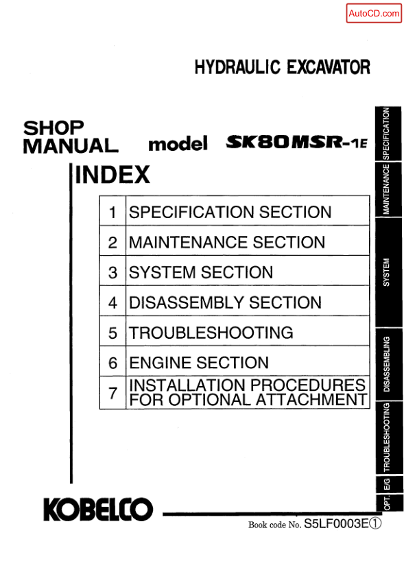 Kobelco SK80MSR-1E Excavator Workshop Manual S5LF0003E - Image 2