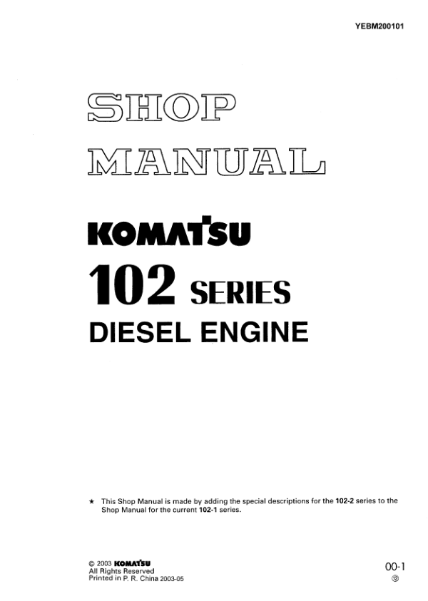 Komatsu 102 Series Diesel Engine Workshop Manual YEBM200101 2003 - Image 5