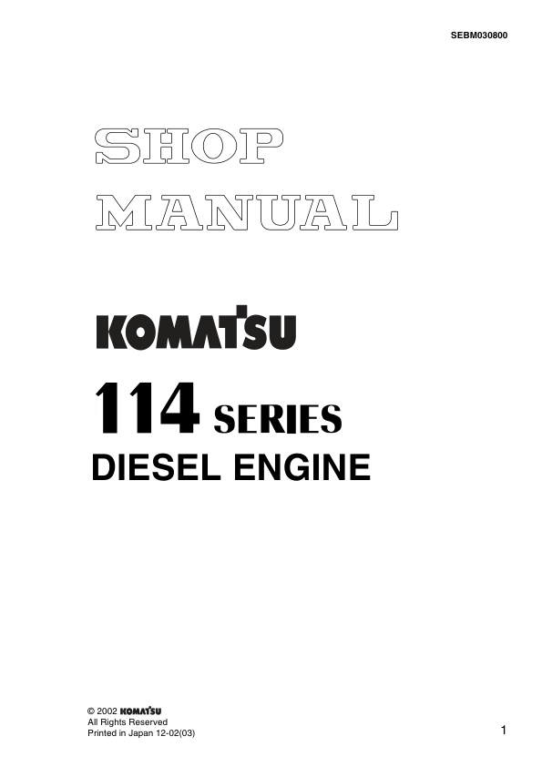 Komatsu 114 Series Diesel Engine Workshop Manual SEBM030800 - Image 2