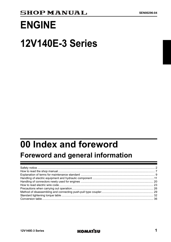 Komatsu 12V140E-3 Series Diesel Engine Workshop Manual - Image 3