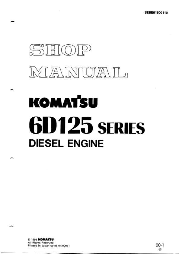 Komatsu 6D125 Series Diesel Engine Workshop Manual SEBE61500110 - Image 2