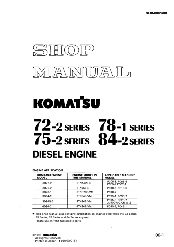 Komatsu 72-2 78-1 75-2 84-2 Series Diesel Engine Workshop Manual - Image 2