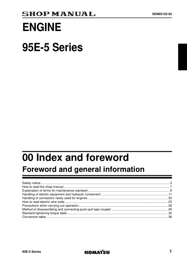 Komatsu 95E-5 Series Diesel Engine Workshop Manual - Image 3