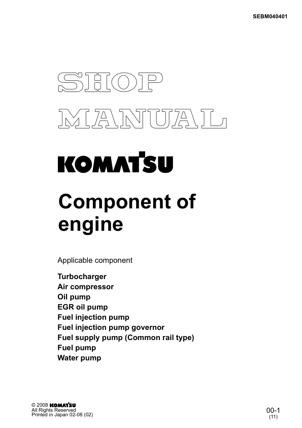 Komatsu Component of Engine Tier 3 Workshop Manual SEBM040401 - Image 2