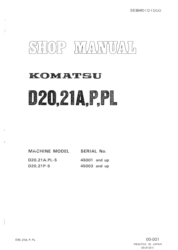 Komatsu D20 D21A P PL Bulldozer Workshop Manual SN 45001 45003 and UP - Image 2