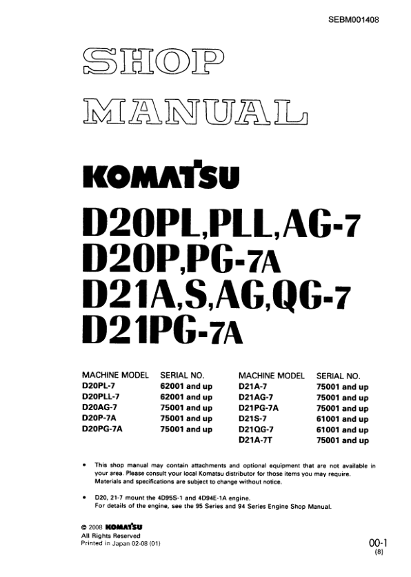 Komatsu D20PL D201A PLL AG-7 PG-7A S AG QG-7 Crawer Loaders Workshop Manual - Image 2