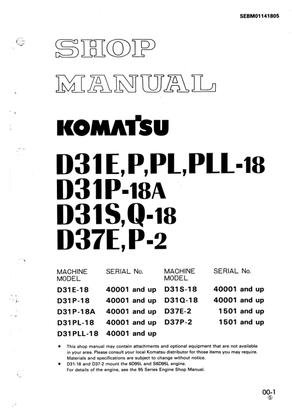 Komatsu D31E D31P D31S D37E P PL PLL-18 Q-18 P-2 Crawer Loaders Workshop Manual - Image 2