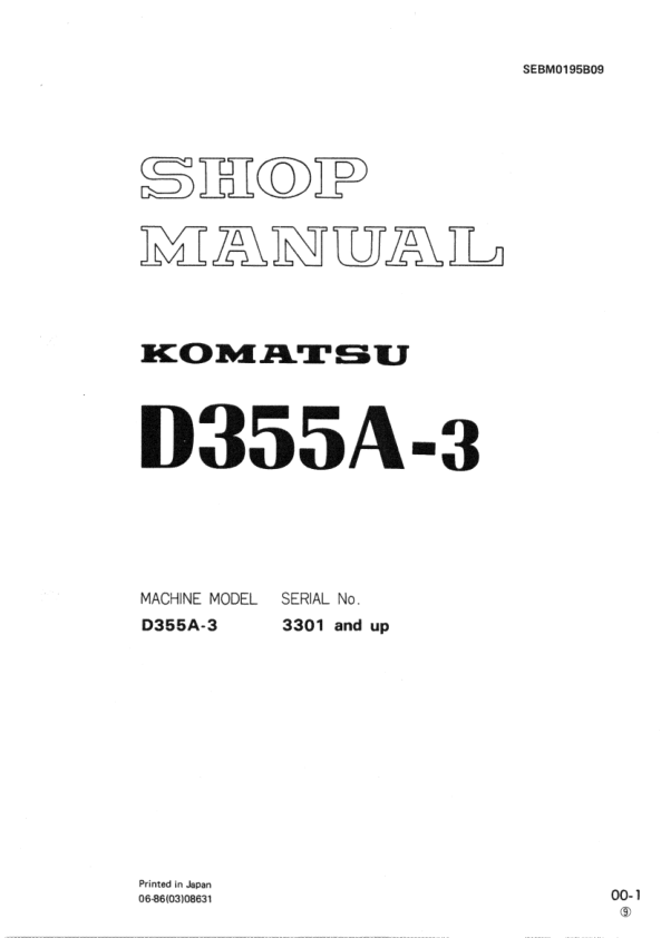 Komatsu D355A-3 Bulldozer Workshop Manual SN 3301 and UP - Image 2