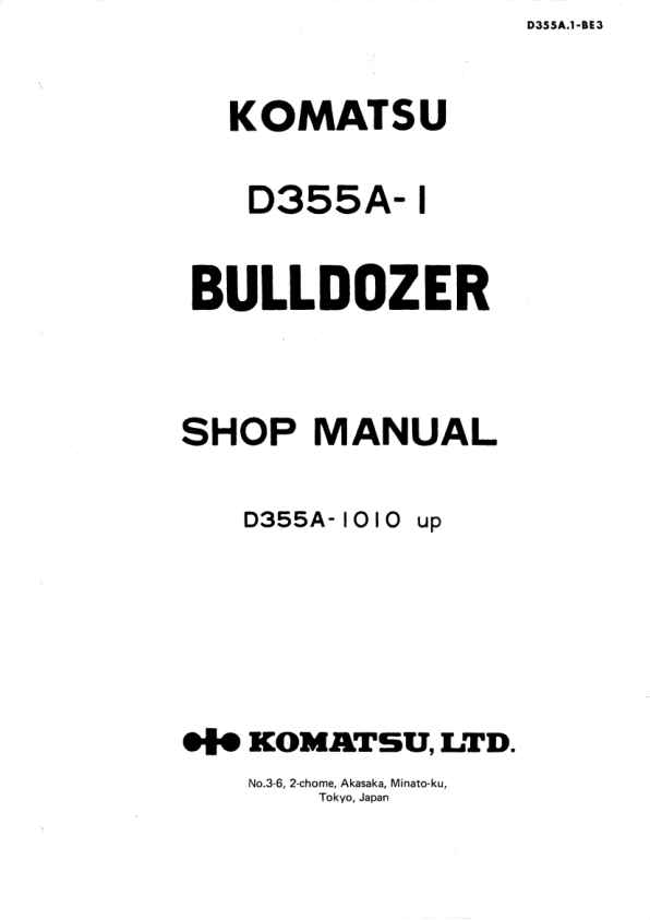 Komatsu D355A-I Bulldozer Workshop Manual SN 1010 and UP - Image 2