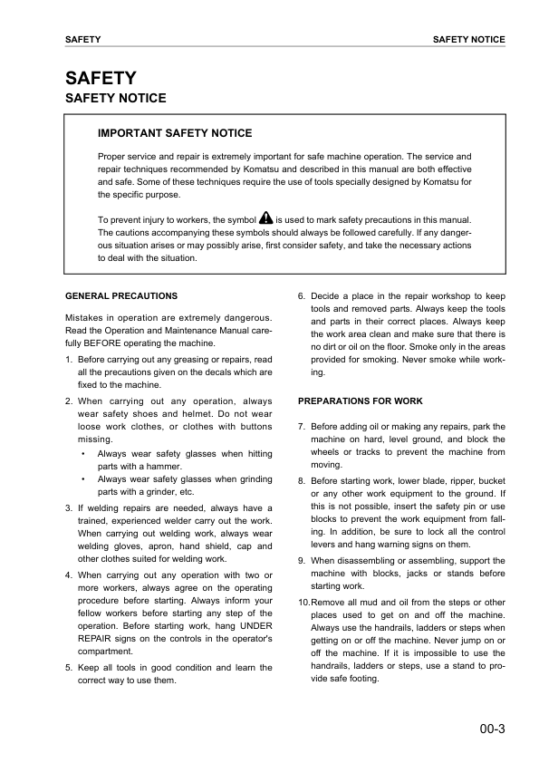 Komatsu D375A-5 Bulldozer Workshop Manual SN 18001 and UP v023507 - Image 10
