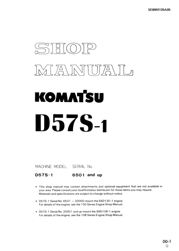 Komatsu D57S-1 Crawer Loaders Workshop Manual SN 6501 and UP - Image 2