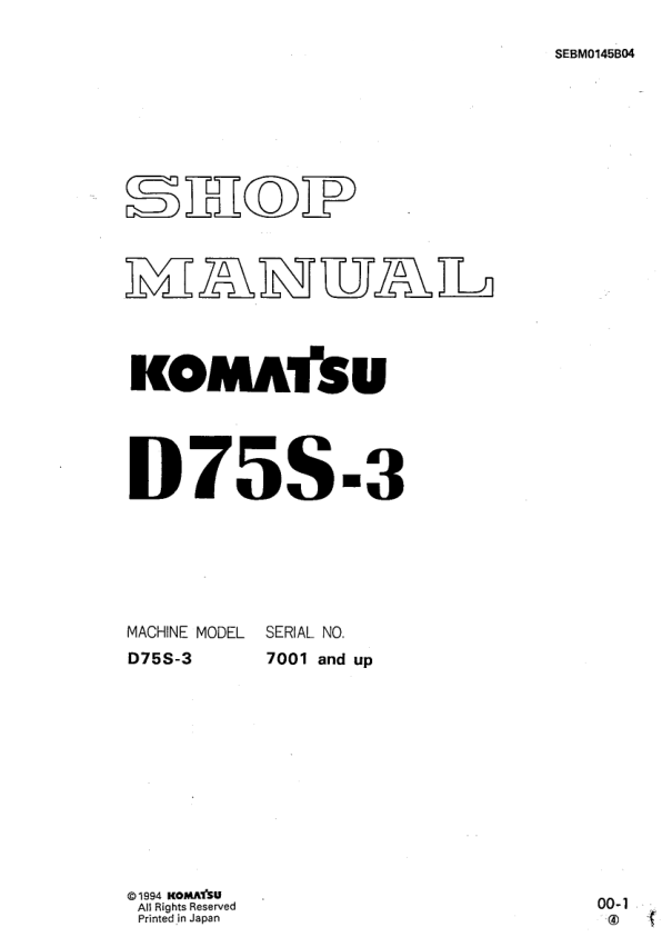 Komatsu D75S-3 Crawer Loaders Workshop Manual SN 7001 and UP - Image 2