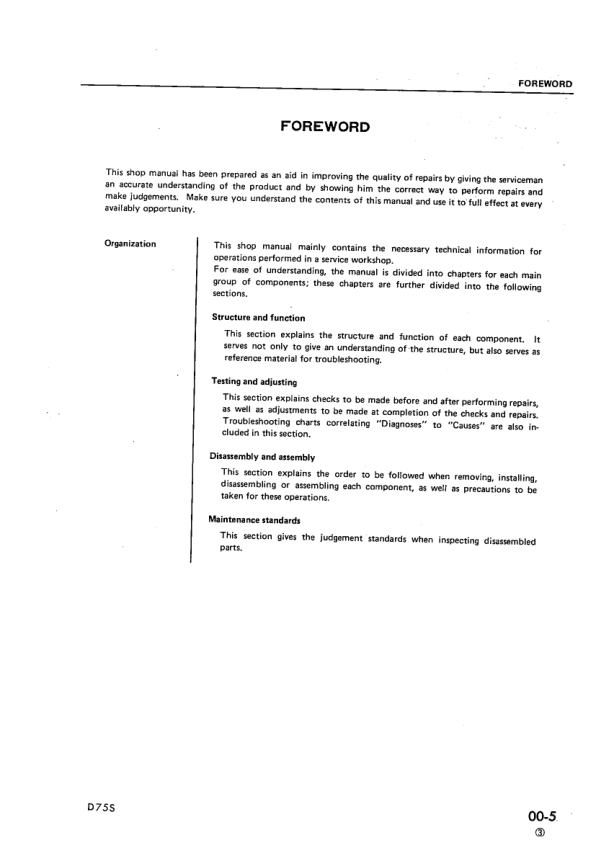 Komatsu D75S-3 Crawer Loaders Workshop Manual SN 7001 and UP - Image 8