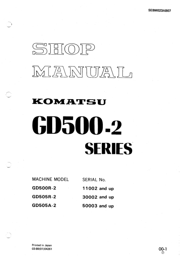 Komatsu GD500-2 Series Motor Grader Workshop Manual SN and UP - Image 2