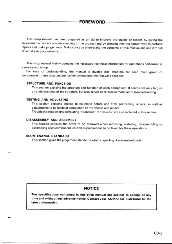 Komatsu GD510 GD520 Series Motor Grader Workshop Manual - Image 12