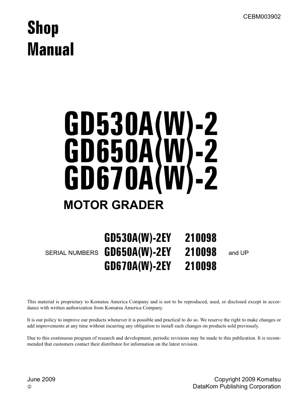 Komatsu GD530A W-2 GD650A W-2 GD670A W-2 Motor Grader Workshop Manual - Image 2