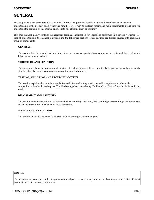 Komatsu GD530A W GD650A W GD670A W Motor Grader Workshop Manual - Image 10