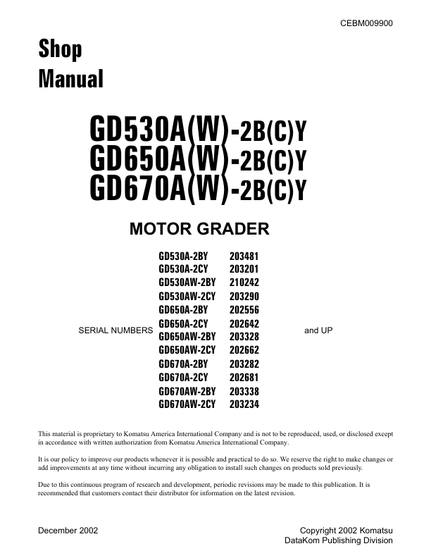 Komatsu GD530A W GD650A W GD670A W Motor Grader Workshop Manual - Image 2