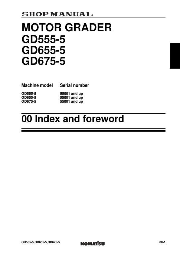 Komatsu GD555-5 GD655-5 GD675-5 Motor Grader Workshop Manual SN 55001 and UP - Image 3