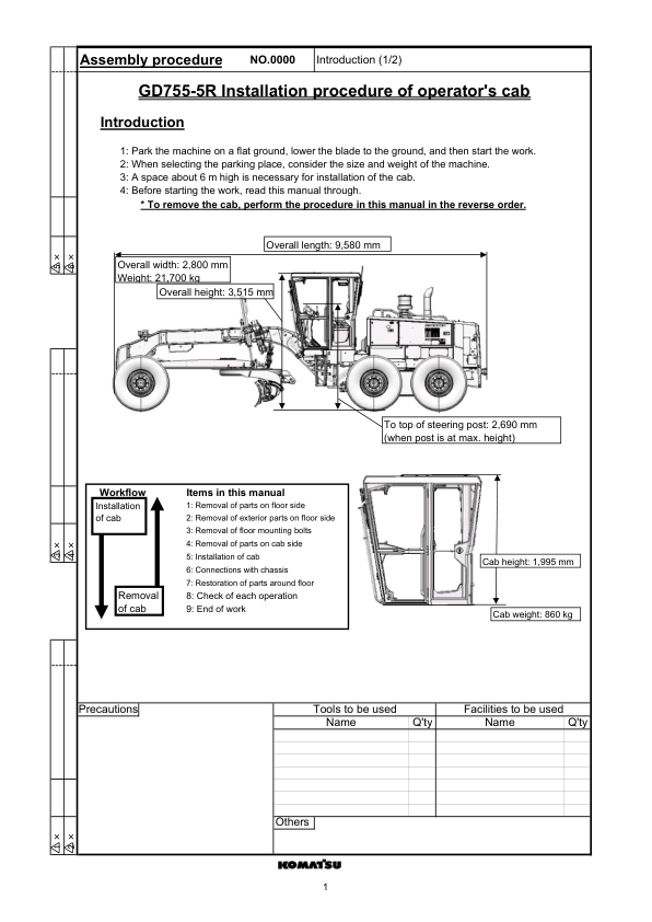 Komatsu GD755-5R Motor Grader Field Assembly Instruction SN 10001 and UP - Image 6