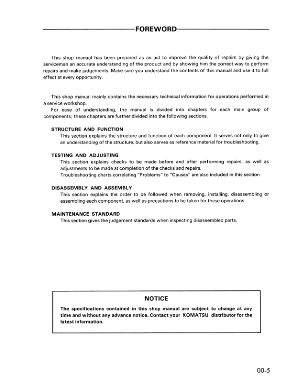 Komatsu GD825A-1 Motor Grader Workshop Manual SN 10002 and UP - Image 4