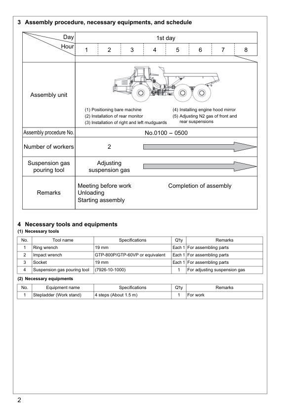 Komatsu HM350-2 Dump Truck Field Assembly Instruction SN 2001 and UP - Image 6