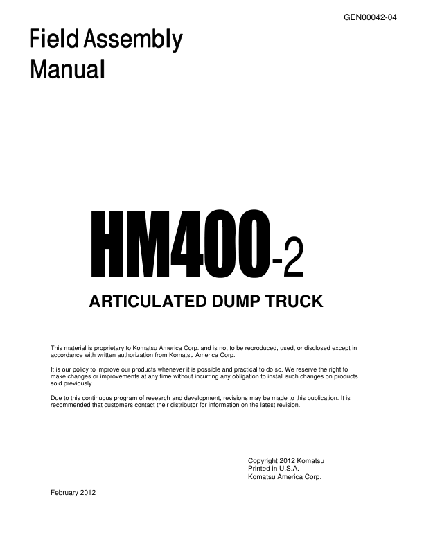 Komatsu HM400-2 Dump Truck Field Assembly Manual - Image 2