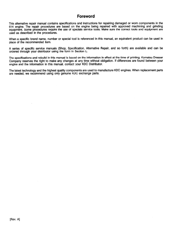 Komatsu KDC 614 Series Diesel Repair Manual 1991 Series CEBM614AR0 - Image 6