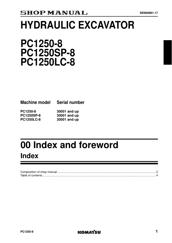 Komatsu PC1250-8 SP-8 LC-8 Excavator Workshop Manual SN 30001 and UP - Image 6