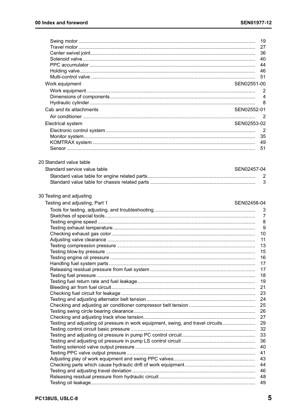Komatsu PC138US-8 PC130USLC-8 Excavator Workshop Manual SN 20001 and UP - Image 9