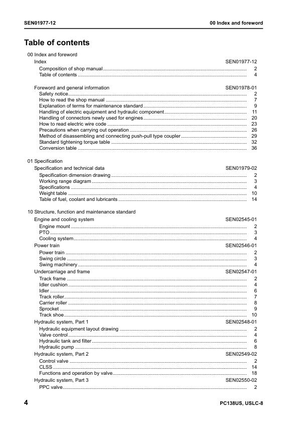 Komatsu PC138US-8 PC130USLC-8 Excavator Workshop Manual SN 20001 and UP - Image 8