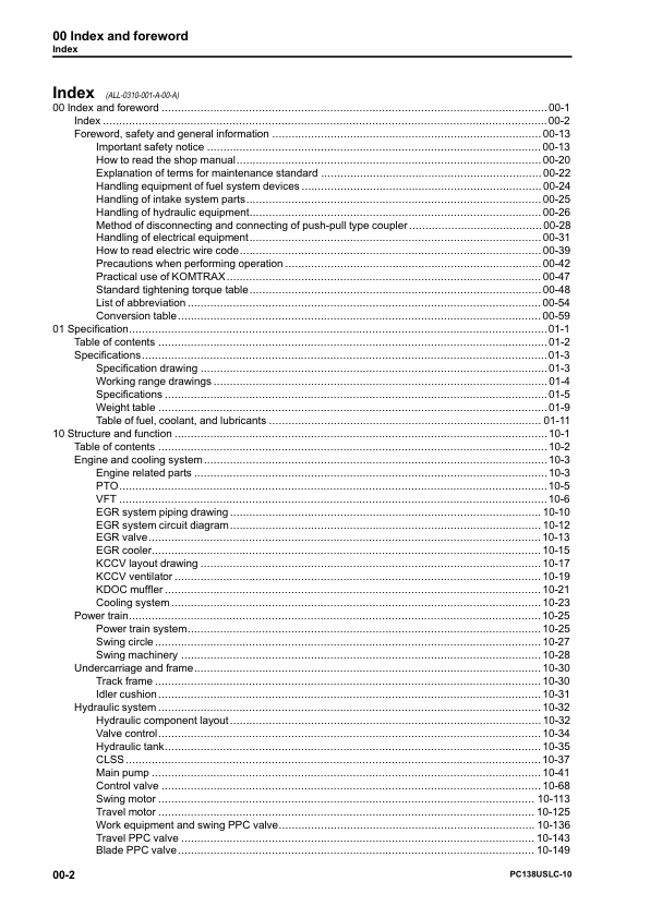 Komatsu PC138USLC-10 Excavator Workshop Manual SN 40001 and UP - Image 7