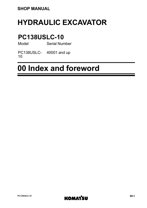 Komatsu PC138USLC-10 Excavator Workshop Manual SN 40001 and UP - Image 6