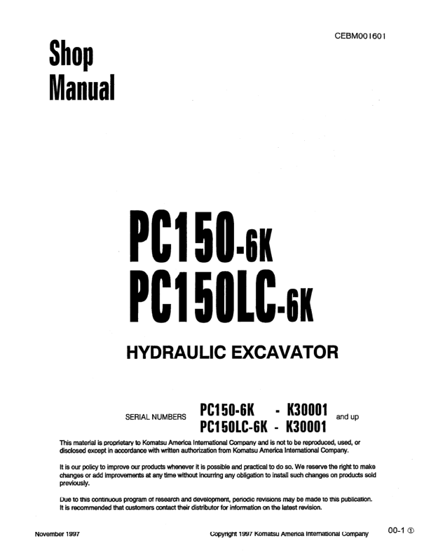 Komatsu PC150-6K PC150LC-6K Excavator Workshop Manual SN K30001 and UP - Image 2