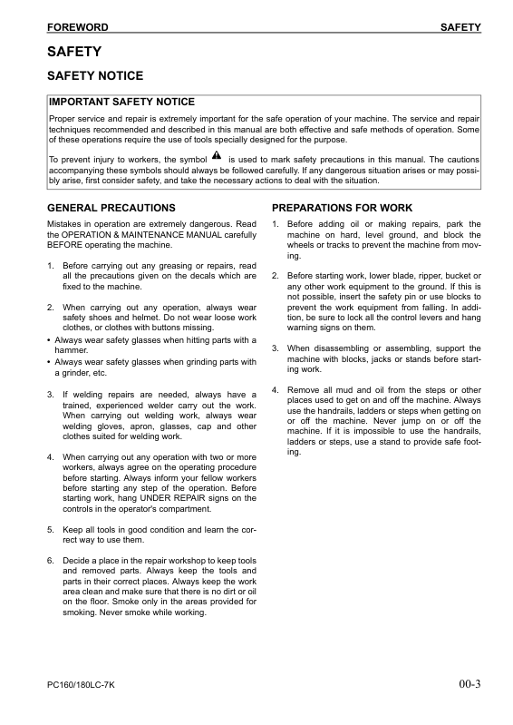 Komatsu PC160LC-7K PC180LC-7K Excavator Workshop Manual SN K40001 and UP - Image 6