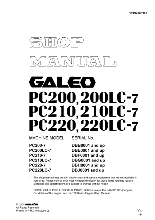 Komatsu PC200 200LC-7 PC210 200LC-7 PC220 220LC-7 Galeo Excavator Workshop Manual - Image 5